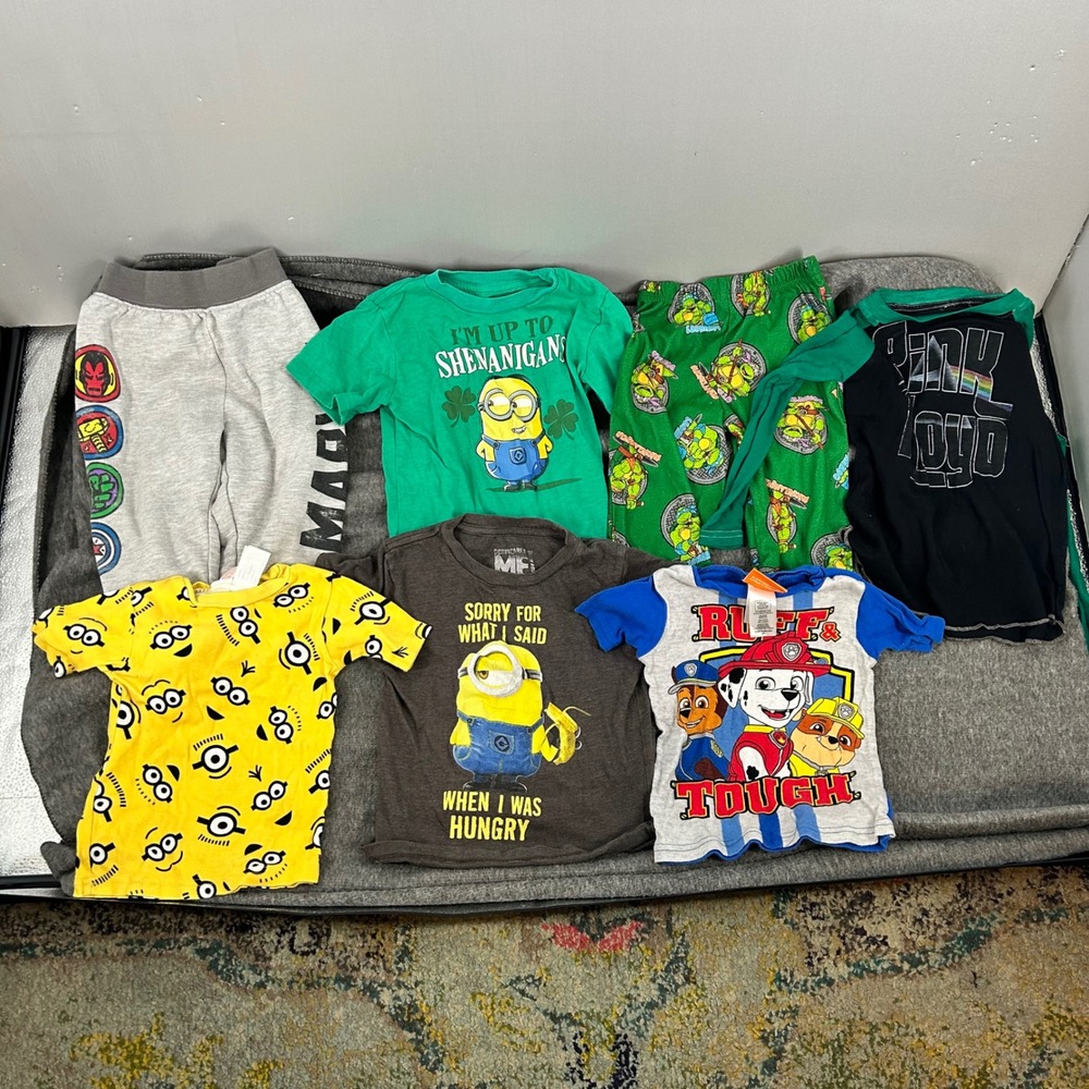 Boys Graphic Clothing Lot 7pc Minions Paw Patrol Marvel TMNT Pink Floyd 18M-4T
